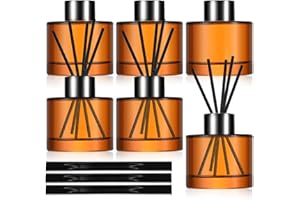 6 PCS Reed Diffuser Bottle,Circle Transparent Glass Reed Diffuser Empty Bottle,with 30 pcs Reed Sticks,Glass Fragrance Diffus