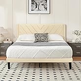 Queen Bed Frame with Headboard, Bed Frame Queen Size with Sturdy Wooden Slats Support, Platform Bed Frame with Velvet Upholstered Headboard, Mattress Foundation, Easy Assembly, No Box Spring Needed
