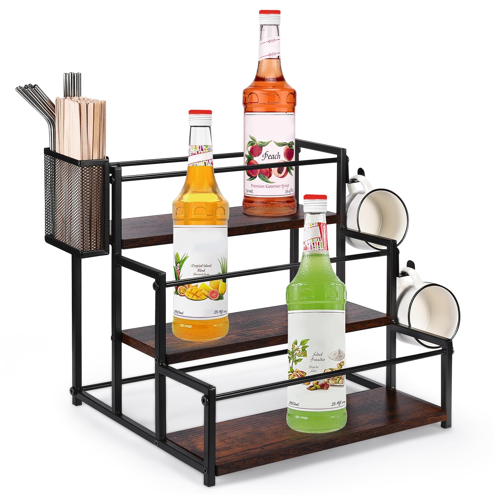 GADFISH Coffee Syrup Rack Organizer, 3 Tier Syrup Bottle Holder Stand ...