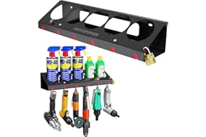 UNITEDPOWER Pneumatic Tool Holder Lockable/Aerosol Rack Combo, Wall Mounted Spray Can Bottle Holder, Air tool organizer, for Garage and Workspace, 5 Cans and 6 slots