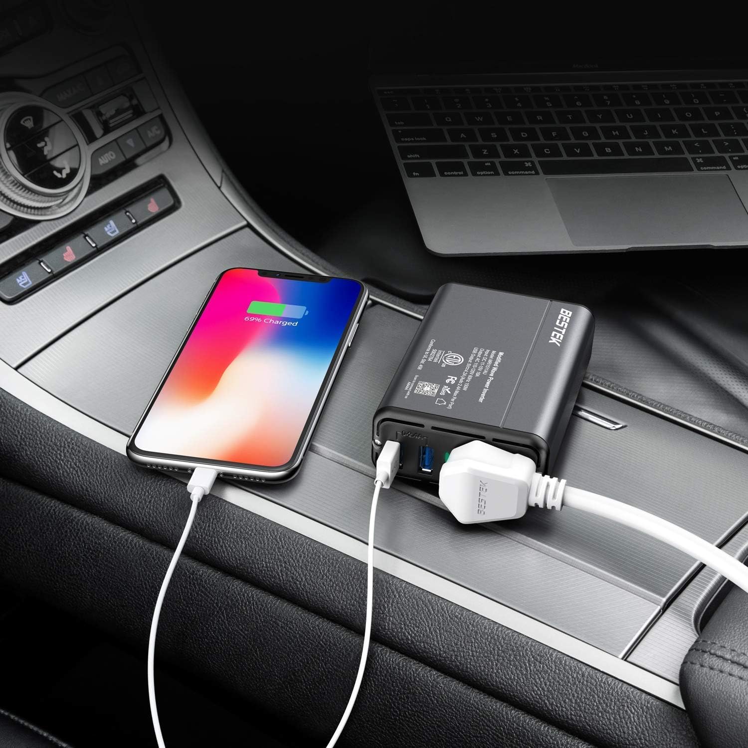 BESTEK 150W Power Inverter DC 12V to 110V AC Converter 4.2A Dual USB Car Adapter, Thinner Design with ETL Listed, Grey/Black: Electronics