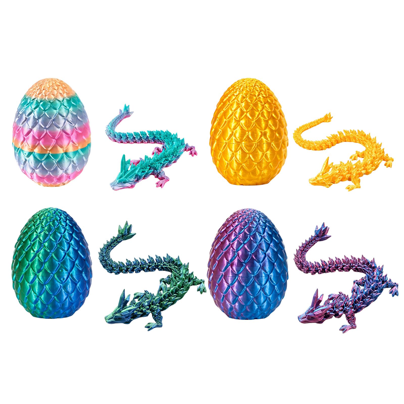 4PCS 3D Printed Dragon Eggs with Dragon Inside, Easter Dragon Eggs, Articulated Crystal Dragon, Mystery Dragon Egg Fidget Toy, 3D Printed Animals Set, Easter Gifts for Kids