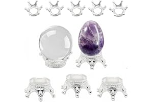 Nwsrayu 2 sizes 10 pcs Metal Silver Crystal Ball Stands Globe Stone Holders Sphere Displays Mini Crown Lensball Base for Balls,Tennis, Marbles, Collections 20/30/40/50/60/70/80/100mm (5S+5L)