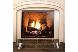 Premium Tempered Glass Fireplace Screen with Exclusive Beveled Edge | 26" H x 36" W Glass (27” H Installed) | Clear Glass, Metal Silver Base | The Ultimate in Home Elegance by Clearly Innovative