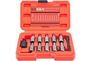 REBRA Double Head Screw Extractor Set, 12-Pieces 3/8" Inch Drive Easy Out Bolt Remover Kit, Hex Head Multi-Spline for Removing Stripped, Rounded, Damaged, Broken - 2023 Newest Version