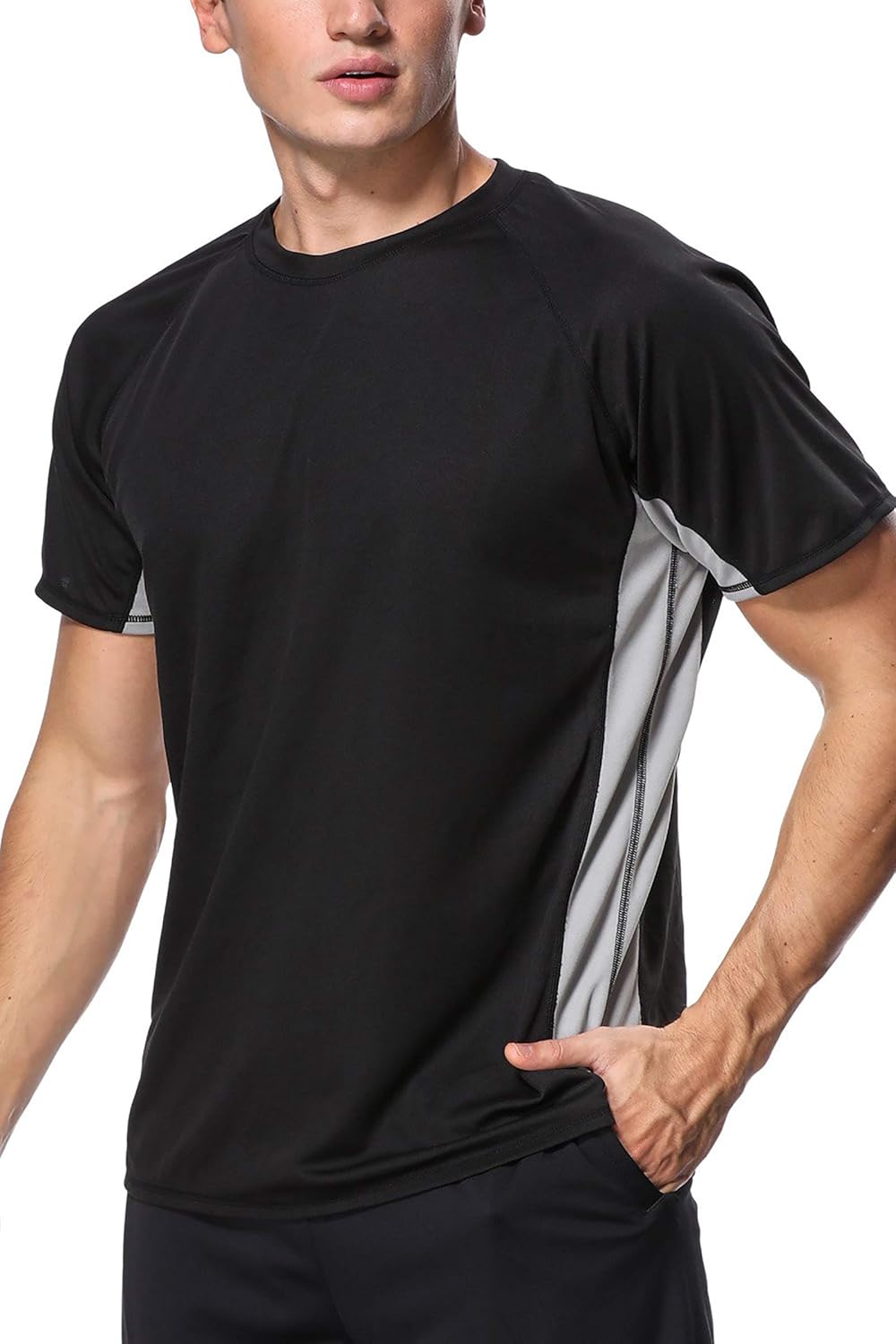 Charmo Mens Sun Protection Swim Shirts Rash Guard Swim Tee Short Sleeve Swimwear: Clothing