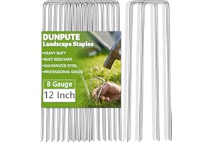Heavy Duty 12 Inch Galvanized Landscape Staples Stakes, DUNPUTE 15 25 50 100 Pack 8 Gauge Garden Metal Stakes, Ideal for Weed Barrier Stakes, Drip Irrigation Tubing, Landscape Fabric, Lawn(25, 12inch)