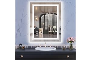 WTTY LED Bathroom Mirror 28"x36" with Backlit and Front Light,Stepless Dimmable LED Mirror for Bathroom,Anti-Fog Lighted Bathroom Vanity Mirror Modern,Memory Function,Shatter-Proof