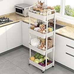 Sywhitta 4-Tier Plastic Rolling Utility Cart with