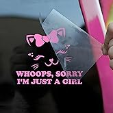 Whoops Sorry I'm Just A Girl Car Decal Cute Cat, Girly, Pink Feminist Car Window Mirror Decal Accessories Affirmations Vinyl Waterproof 6 Inches Bumper Sticker Gift for Mom Dad Friend