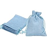 HARFINGTON 5pcs Small Burlap Bags with Drawstring, 4x5.5 Gift Bag Jewelry Pouches for Wedding Party Presents Festival Favors, Blue