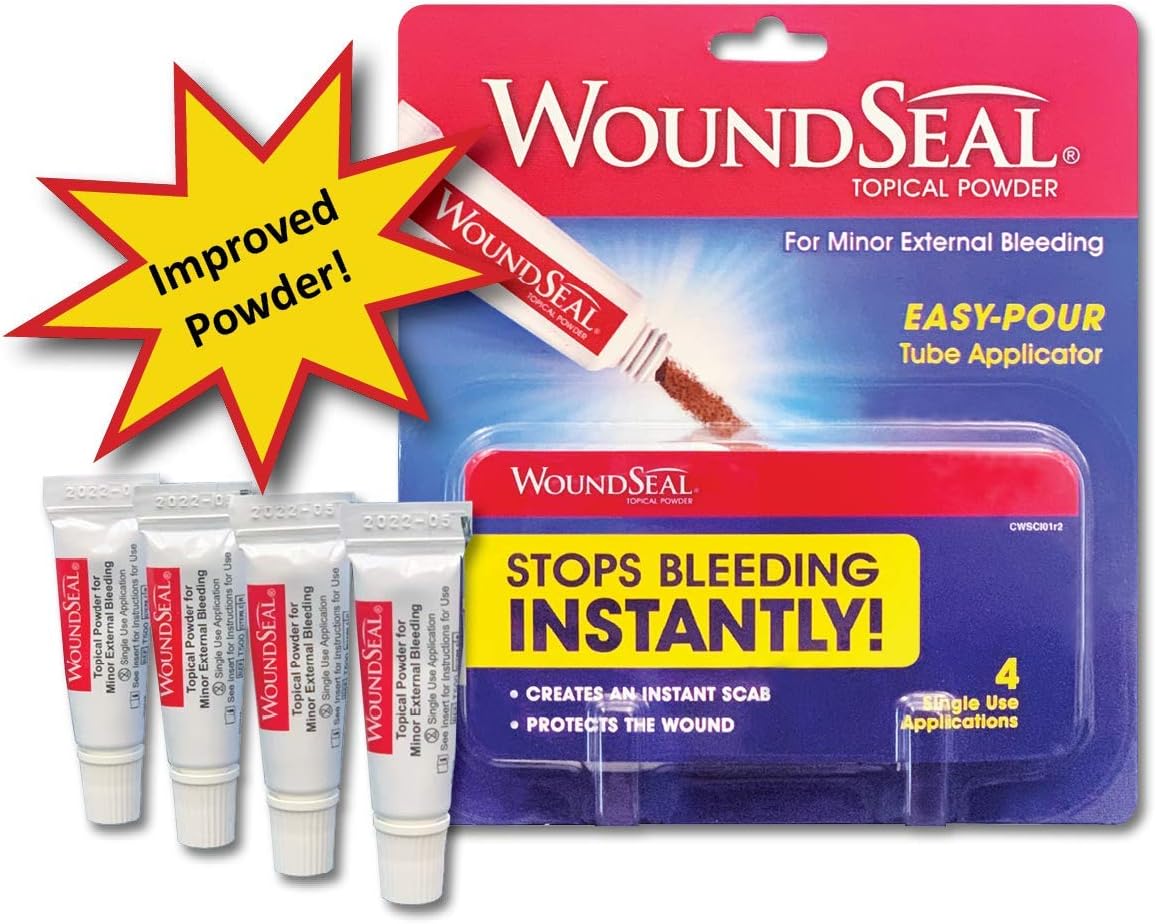 WoundSeal Topical Powder Wound Care First Aid for Cuts, Scrapes and Abrasions Single Use, 4 count (Packaging May Vary): Health & Personal Care