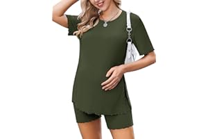 EKOUAER Ekoauer Women 2 Piece Maternity Pajamas Set Lightweight Pregnancy Outfit Ribbed Knit Postpartum Loungewear Set with Pocket