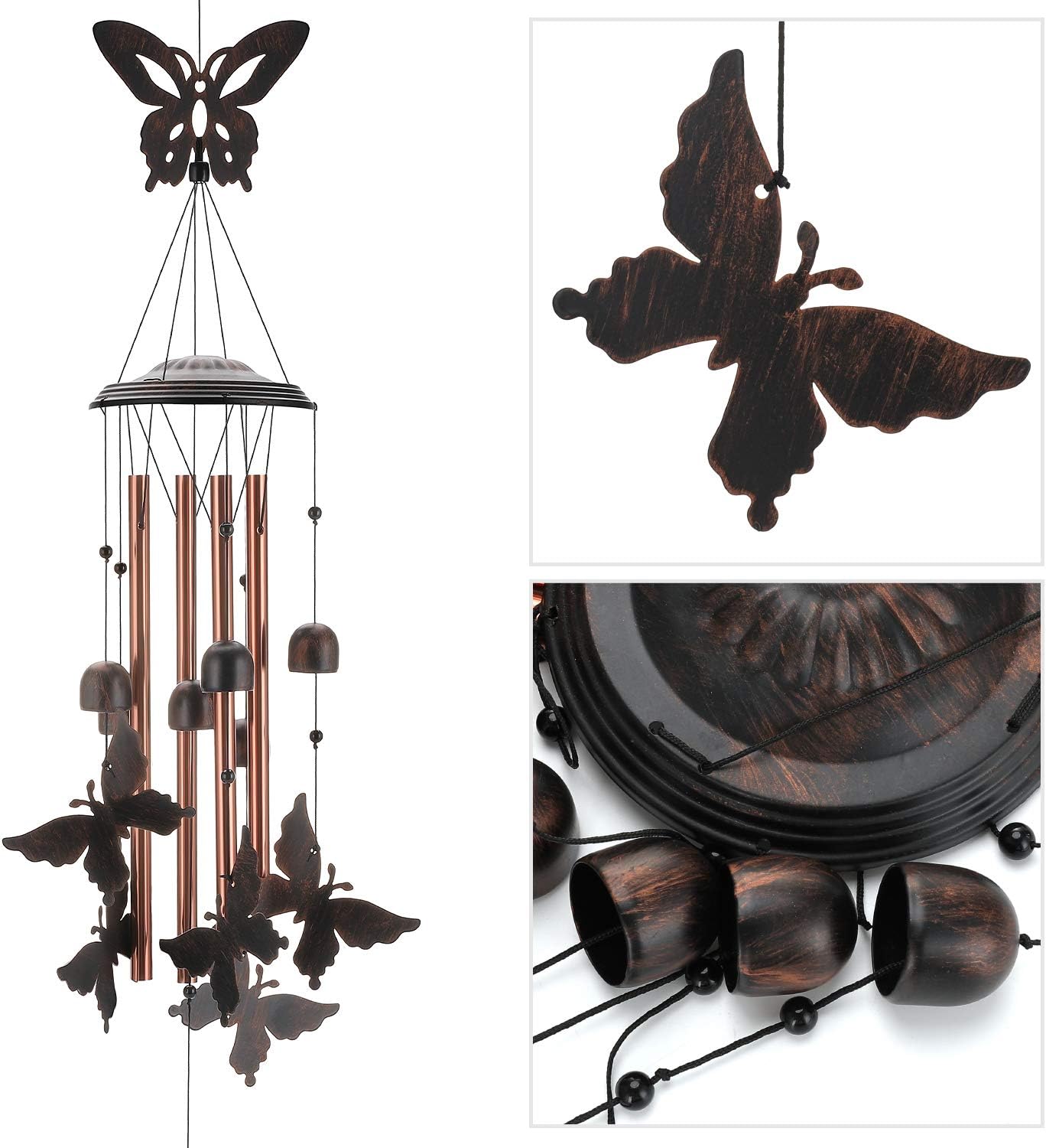 Gardenvy Butterfly Wind Chime, 35" Unique Metal Garden Chimes with 4 Aluminum Tubes for Mom Gifts for Grandma, Bronze : Garden & Outdoor