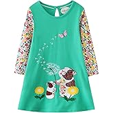 HILEELANG Toddler Girl Long Sleeve Dress Stripe Rainbow Christmas Cotton Casual Tunic Playwear Basic Shirt Party Dresses