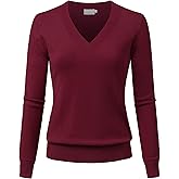 JSCEND Women's V-Neck Long Sleeve Solid Basic Soft Stretch Pullover Knit Sweater