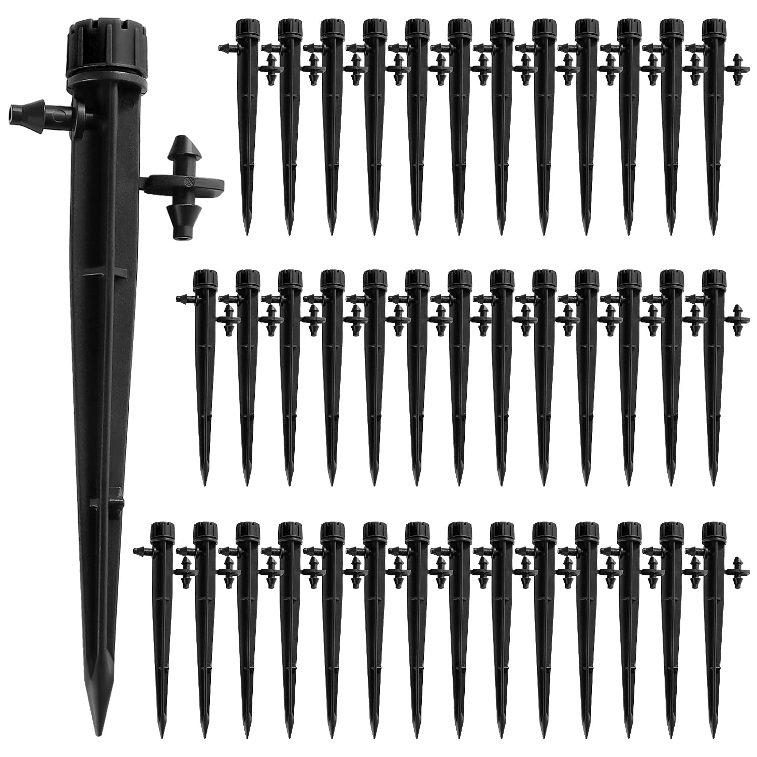 VooGenzek 40 PCS 360 Degree Adjustable Irrigation Dripper Sprinkler, Micro 8-Hole Stake Emitter Dripper for 4/7 mm Garden Hose Irrigation System, Water Flow Stake Emitter, Black (with Connector)