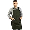 Under NY Sky Essential Army Green Apron – Cross-Back with Durable Twill and Leather Reinforcement – Adjustable for Men and Women – Pro Chef, Tattoo Artist, Baker, Barista, Bartender, Server Aprons