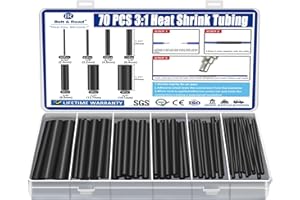 70PCS Heat Shrink Tubing Kit - 3:1 Ratio Adhesive Lined, Wire Shrink Wrap Tubing - Industrial Heat-Shrink Tubing - Black - Sh