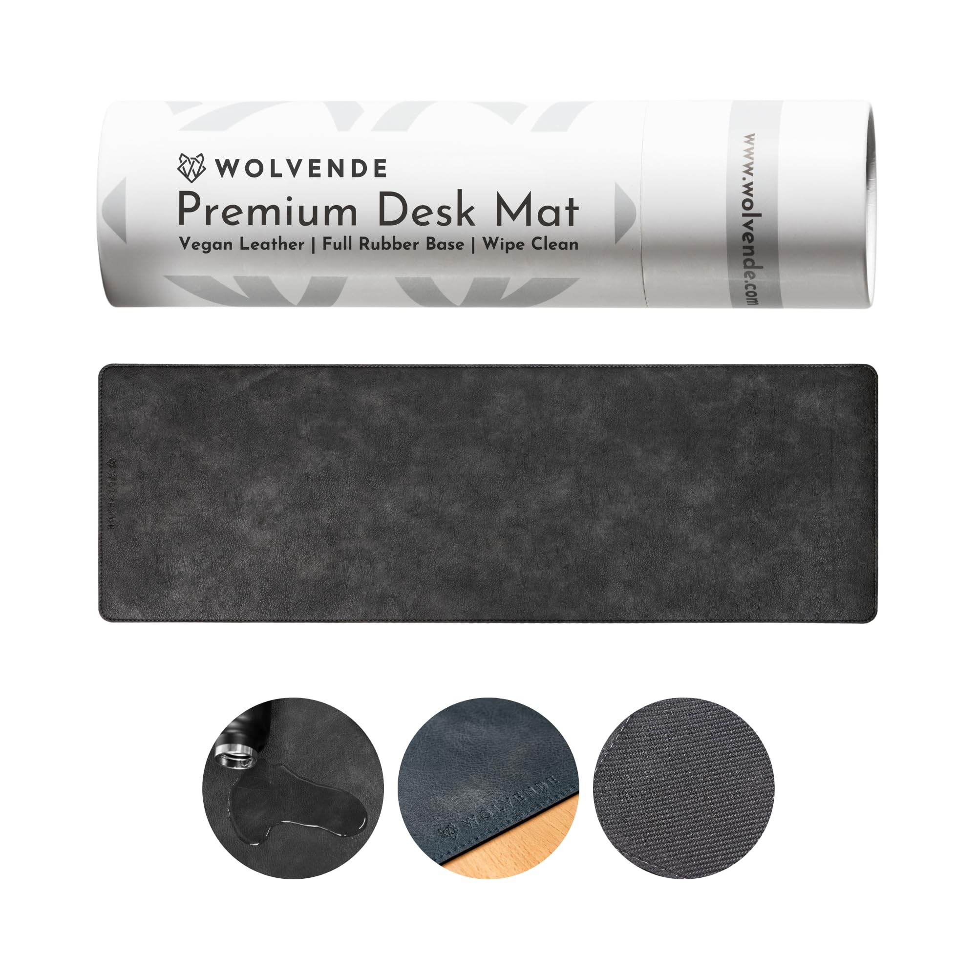 Wolvende Premium Distressed Faux Vegan Leather Desk Mat | Multifunctional Desk Pad for Home Office | (Black/Grey, 30cm x 90cm)