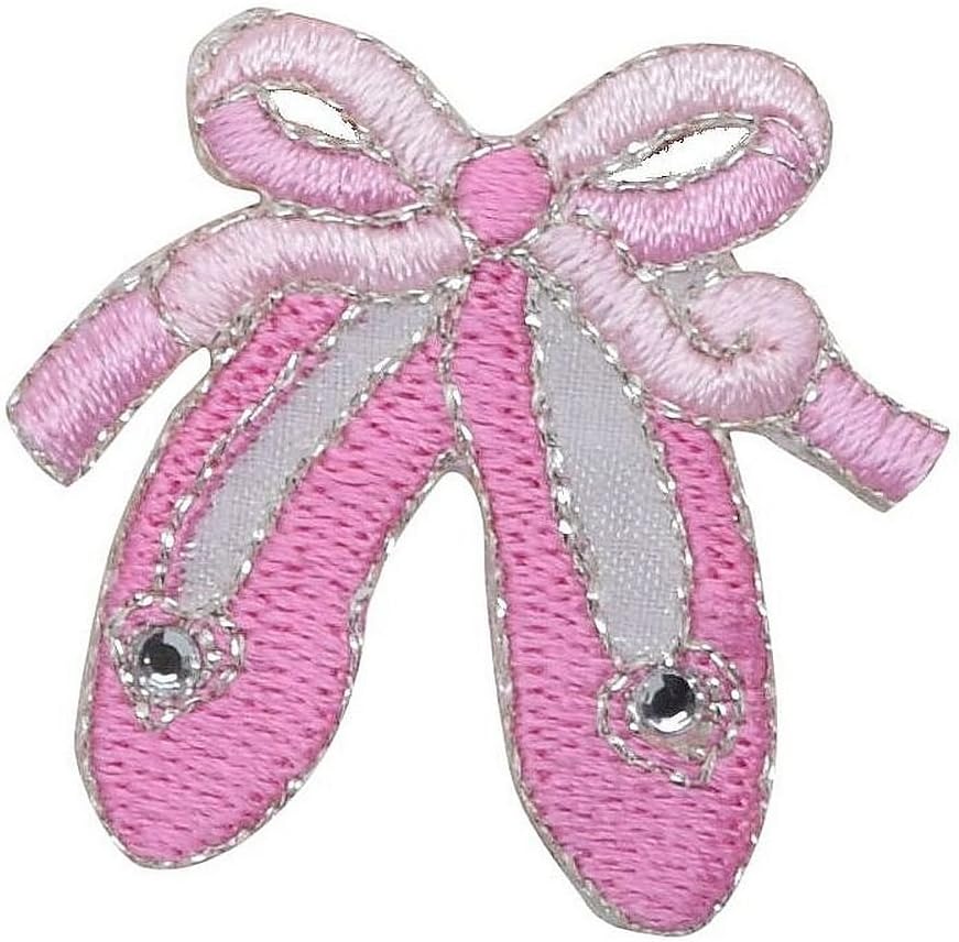 Pink Ballet Shoes - Slippers with Rhinestones - Embroidered Iron on Patch