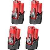 Powilling 4 Pack Replacement for Milwaukee M 12 Battery, Compatible with Milwaukee 12V Battery Cordless Tools 48-11-2401 48-1