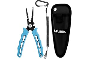 FLISSA 7-1/2 Inch Fishing Pliers, 420 Stainless Steel Fish Pliers, Corrosion Resistant Fishing Pliers Hook Remover, Split Ring Pliers for Fishing with Braid Cutters, Sheath and Lanyard
