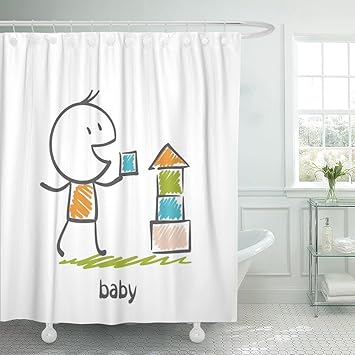 Amazon Com Emvency Shower Curtain Blue Gender Baby Toy Pink