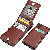 KIHUWEY Compatible with iPhone X/Xs Case Wallet with Credit Card Holder, Premium Leather Magnetic Clasp Kickstand Heavy Duty Protective Cover for iPhone Xs/X 5.8 Inch(Brown)