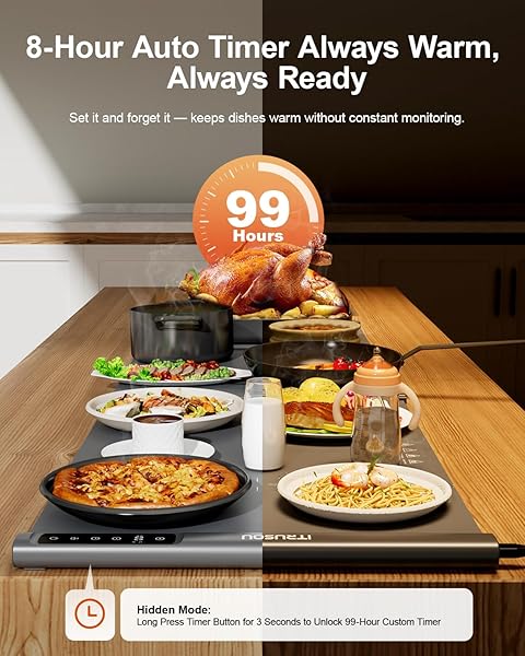 EXPANDABLE WARMING MAT FOR FOOD – ITRUSOU 42″X16″ EXTRA LARGE ELECTRIC WARMING TRAY WITH 7 TEMP SETTINGS, SWITCHABLE ℃/℉, 99H TIMER, CHILD LOCK – 2 PANELS CUSTOM SIZES FOR ENERGY EFFICIENCY