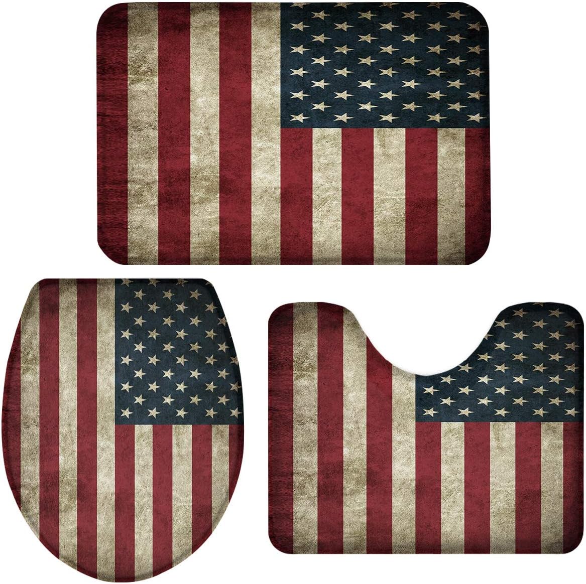 Amazon Com Our Wings 3 Pcs Bathroom Rugs And Mat Sets Vintage American National Flag Shower Rug Toilet Lid Cover Bath Mat Small Machine Washable Non Slip Bath Rugs For Bathroom