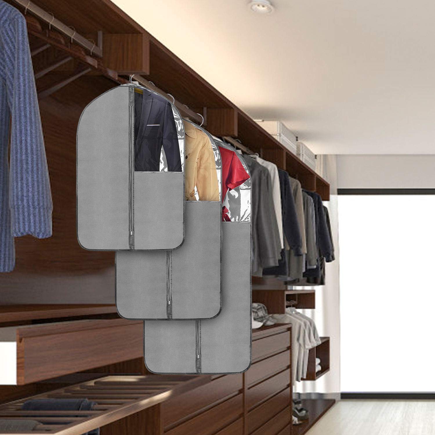 Mua 洋服カバー 衣類カバー 衣装カバー 防虫カバー 衣類収納カバー スーツカバー 3枚セット ファスナー 透明窓 便利 衣替え クローゼット 型崩れ防止 防塵 防湿 防カビ スーツ ドレス 収納用品 衣類長期保管 取付簡単 洗濯でき 繰り返す使用可能 60 110cm Tren Amazon