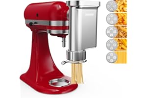 EASCANDY Metal Gourmet Pasta Press Attachment for KitchenAid Stand Mixer – Durable Pasta Maker Attachment with 5 Interchangeable Plates for Spaghetti, Bucatini, Fusilli, Large & Small Macaroni