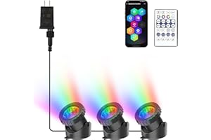 CREPOW RGB Underwater Pond Lights, Super Bright LED Submersible Fountain Lights Colored Landscape Spotlights, Bluetooth APP Control IP68 Waterproof for Fish Aquarium Tank Garden Yard Pool (Set of 3)