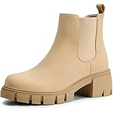 DREAM PAIRS Women's Elastic Chelsea Ankle Boots Platform Low Chunky Block Heel Lug Sole Slip on Fall Heeled Booties Shoes