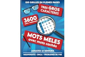Mots mêlés avec mots cachés adultes et séniors - 3600 mots - Très gros caractères - Malvoyants - DMLA - Problèmes de vue: Gra