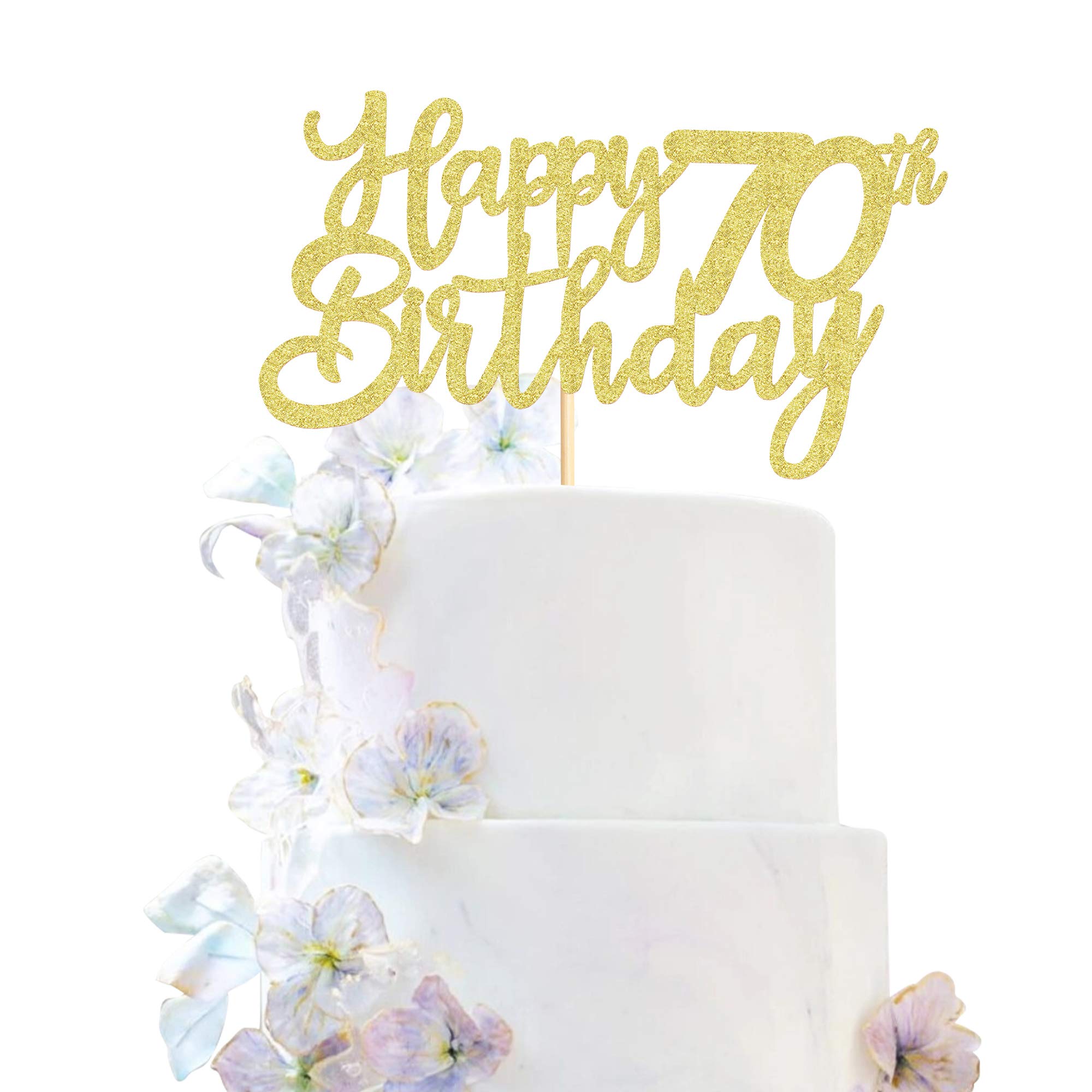 3 Pack Gold Happy 70th Birthday Cake Glitter Happy 70 Cupcake Cheers to 70 Fabulous Cake Decoration for 70th Birthday Party Decoration Supplies