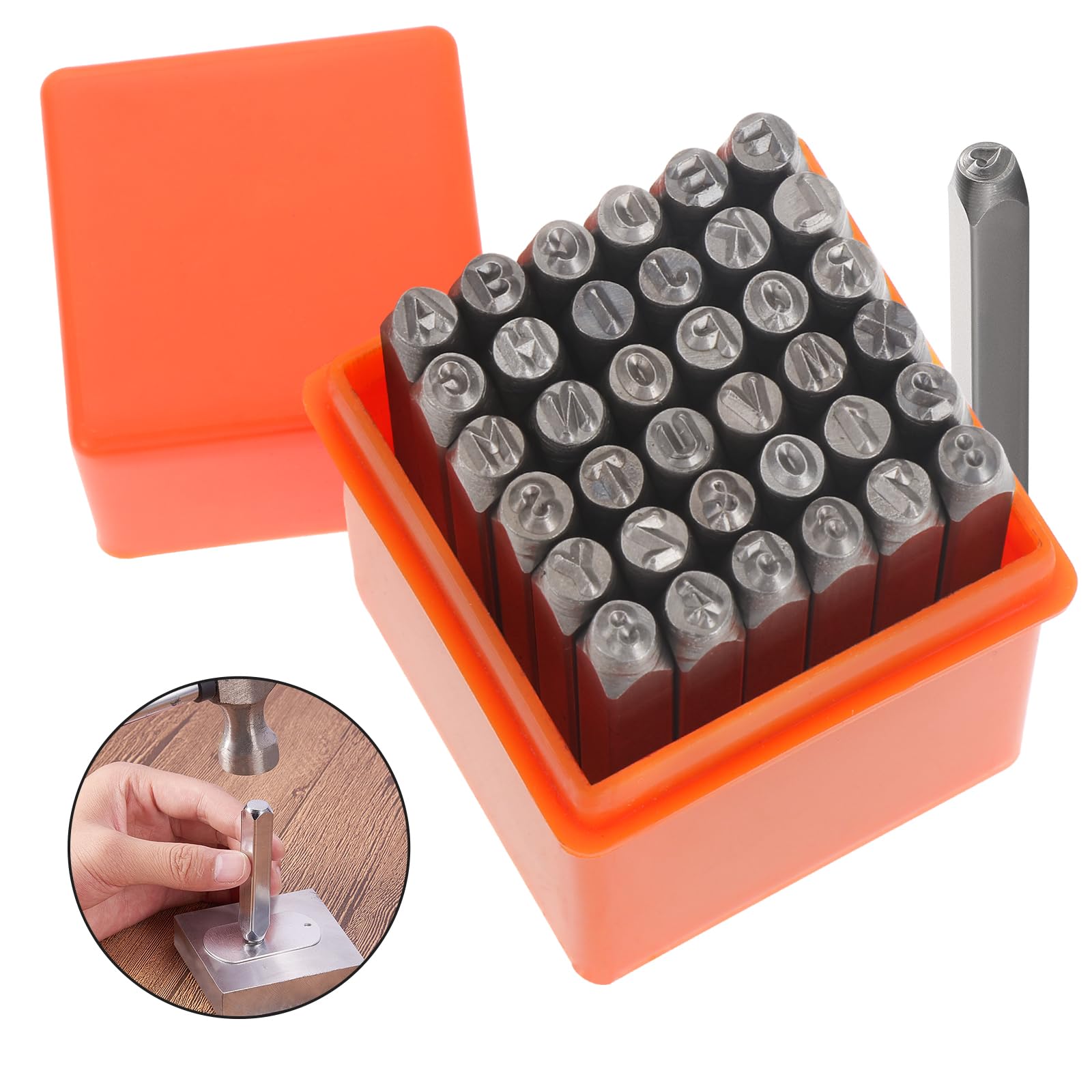 Habwea 37-Piece Punch Numbers Alphabet Set, 3 mm Punch Letters, Letter Punch, Metal Punch Stamp, Embossing Stamp, Steel Tool (37 Pieces Punch Numbers)