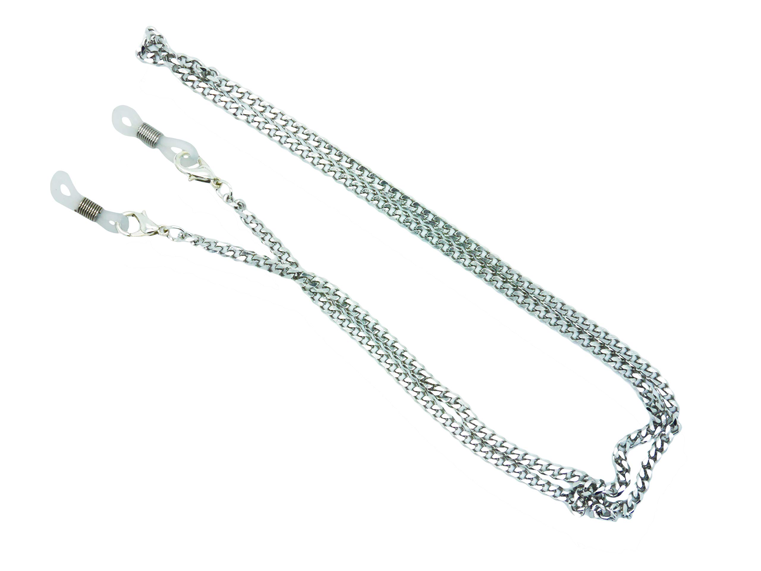 GoOpticians Metal Spectacle Chain With Lobster Claw Replaceable Silicone Hoop/Tensioners + 2 Spare Hoops (Stainless Steel Curb x1)