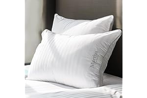 MARTHA STEWART Hotel Collection Feathers and Down Bed Pillows Queen Size Set of 2, 500 Thread Count 100% Cotton Cover Damask 