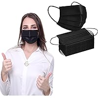 50PCS Disposable Face Masks Black - 3 Ply Breathable Mask with Elastic Earloop Disposable Mouth Face Cover for Adults…