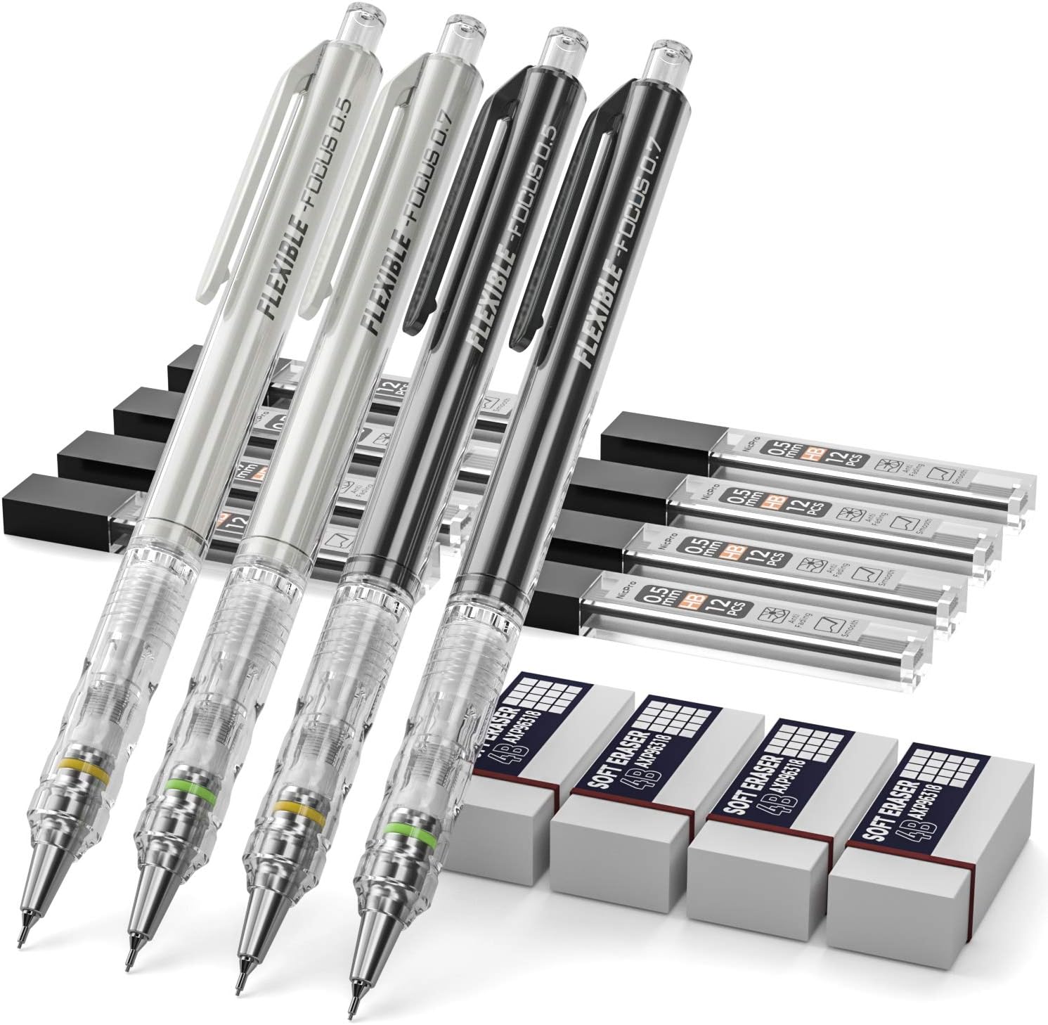 Nicpro 4PCS Plastic Mechanical Pencils Set, 0.7 mm and 0.5