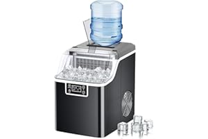 Kndko ice Maker,45 Lbs/Day,2 Ways to add Water,ice Makers countertop,Self Cleaning Ice Maker,24H Timer,Perfect for Home,Office,Bar,Stainless Steel,Black