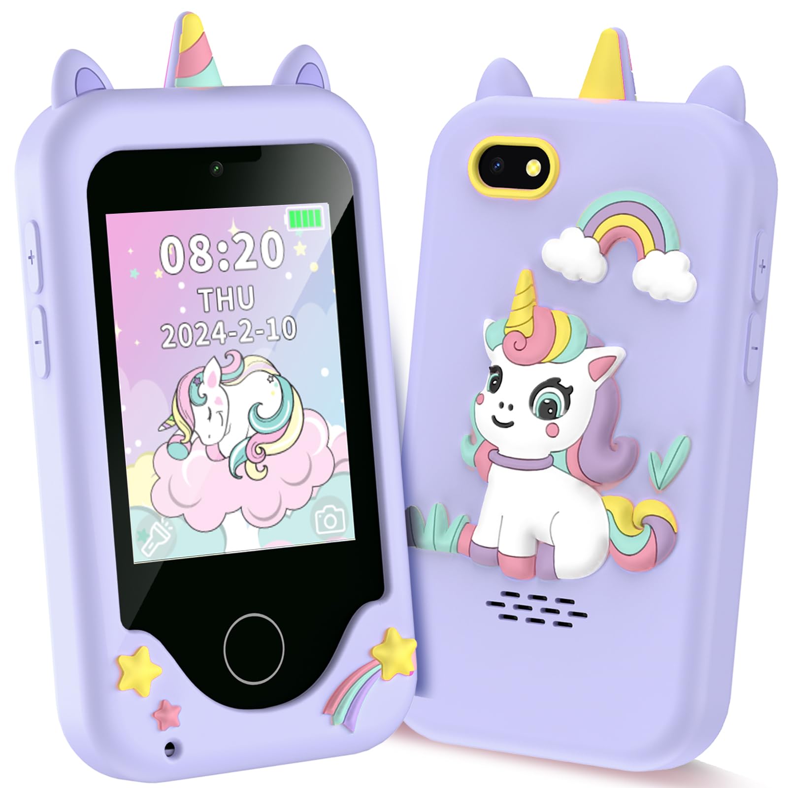 Kids Smart Phone Toys, 3 4 5 6 7 8 9 Year Old Kids Christmas Birthday Gifts for Boys Girls, 2.8" Touchscreen Toddler Cell Phone, Children Play Toy Phone with Dual Camera, Game, Music Player, 8GB Card