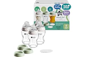 Tommee Tippee Natural Start 9 oz Glass Baby Bottles, Self Sterilizing, BPA & Phthalates Free, 0+ Months, Slow Flow Breast-Lik