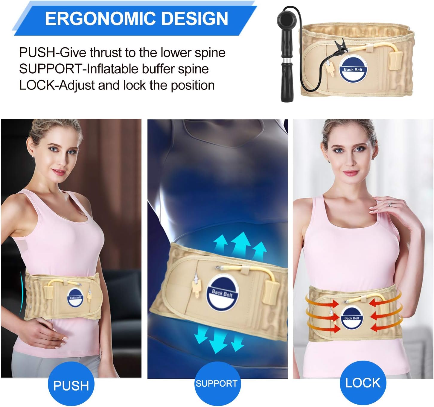 Decompression Back Belt,Extended Pad Back Support Belt Lumbar Traction Belt Lower Back Pain Relief Belt Fits 29-49 Waist: Health & Personal Care