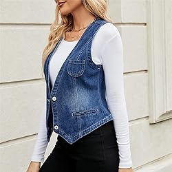 Ladyful Women's Classic Crop Denim Waistcoat Vest