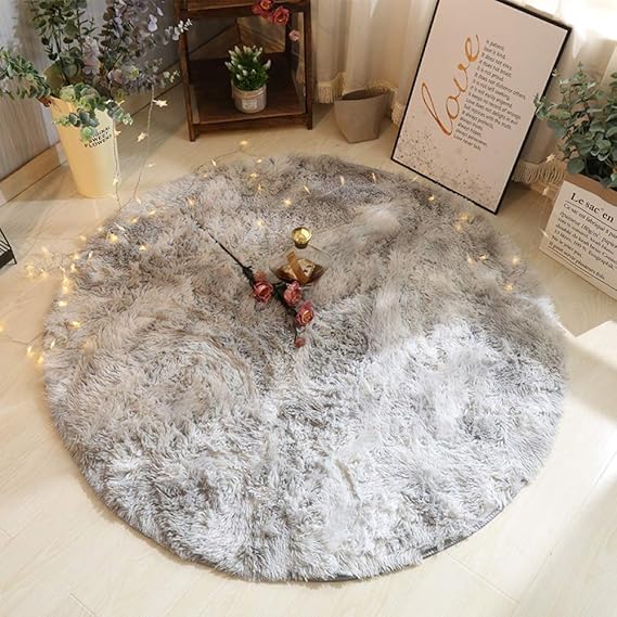 HYMY Haariger Runder Teppich Weiche Flauschige Matte Baby-Krabbeldecke