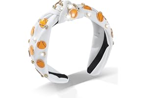 MIXCBE Women's Sparkly Crystal Charm Embellished Wide Knotted Headband - Game Day Top Knot Hairband, Softball Mom Accessories Gift for Sports Fans (White)