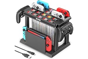 KYTOK Switch Games Organizer Station with Controller Charger, Charging Dock for Nintendo Switch & OLED Joycons, Mounts, Brackets & Stands for Games, TV Dock, Pro Controller, Accessories Kit Storage